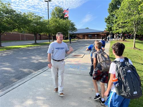 Principal Jamie Hill outside Discovery Middle